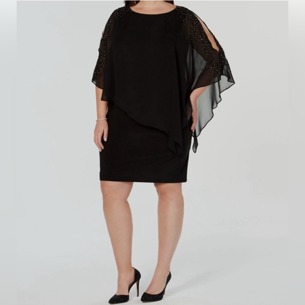 EUC Xscape Black Dress with Beaded Sleeves Cocktail Formal Wedding 16W
